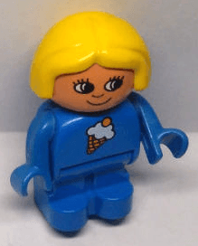 LEGO Duplo Figure Child Type 1 Girl Blue Top with Ice Cream Cone Pattern Yellow Hair (4943pb009) Duplo Minifigure
