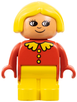 LEGO Duplo Figure Child Type 1 Girl Red Top with Collar and 3 Buttons Yellow Hair White in Eyes (4943pb011) Duplo Minifigure