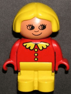 LEGO Duplo Figure Child Type 1 Girl Red Top with Collar and 3 Buttons Yellow Hair (4943pb011a) Duplo Minifigure