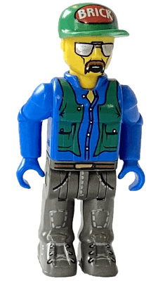 LEGO Construction Worker with Blue Shirt Green Vest and Cap with the Word 'Brick' Sunglasses and Mou (4j003a) LEGO Minifigure