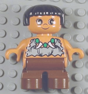 LEGO Duplo Figure Child Type 2 Girl Animal Tooth / Claw Necklace Black Hair (Caveman) (6453pb002) Duplo Minifigure