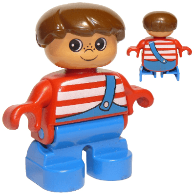 LEGO Duplo Figure Child Type 2 Boy Red Top with White Stripes and Blue Overalls with One Strap (6453pb004) Duplo Minifigure