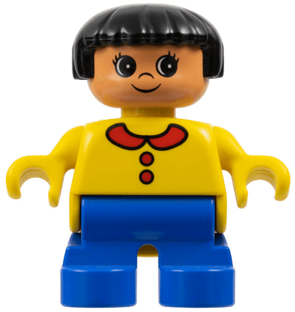 LEGO Duplo Figure Child Type 2 Girl Yellow Top with Collar and 2 Buttons Black Hair (6453pb016) Duplo Minifigure
