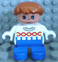 LEGO Duplo Figure Child Type 2 Boy White Sweater with Chain Pattern Dark Orange Hair (6453pb018) Duplo Minifigure