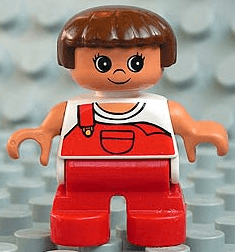 LEGO Duplo Figure Child Type 2 Girl White Top with Red Overalls with one Strap (6453pb021) Duplo Minifigure