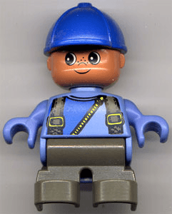 LEGO Duplo Figure Child Type 2 Boy Suspenders with Yellow Zipper Blue Cap (6453pb023) Duplo Minifigure