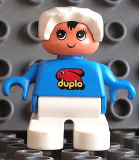LEGO Duplo Figure Child Type 2 Baby Blue Top with Duplo Bunny Logo White Bonnet (6453pb027) Duplo Minifigure