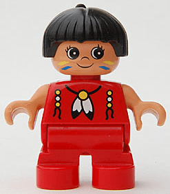 LEGO Duplo Figure Child Type 2 Girl Red Top with Feather Necklace Black Hair with Feather (Nativ (6453pb031) Duplo Minifigure