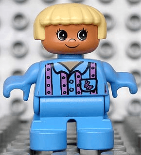 LEGO Duplo Figure Child Type 2 Girl Medium Blue Top with Pink Stripes and Bunny Logo Light Yello (6453pb036) Duplo Minifigure