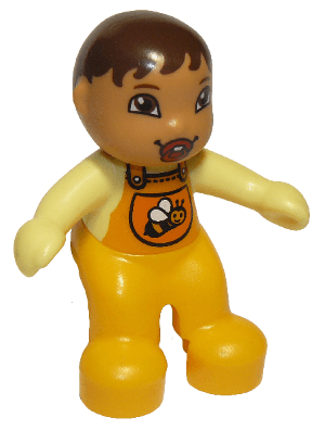 LEGO Duplo Figure Lego Ville Baby Bright Light Orange Overalls with Bib with Bee Pattern Pacifi (85363pb003) Duplo Minifigure
