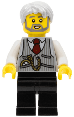 LEGO LEGOLAND Park Train Conductor Pinstripe Vest Red Tie and Pocket Watch Thick Sideburns (LLP002) LEGO Minifigure