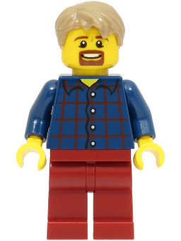 LEGO LEGOLAND Park Male Dark Blue Plaid Button Shirt with Narrow Neck Dark Tan Short Tousled Hair Goatee (LLP003) minifigure