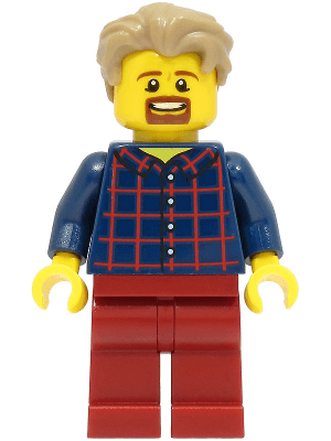 LEGO LEGOLAND Park Male Dark Blue Plaid Button Shirt Dark Tan Hair with Slight Widow's Peak Goatee (LLP003b) LEGO Minifigure