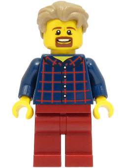 LEGO LEGOLAND Park Male Dark Blue Plaid Button Shirt Dark Tan Hair with Slight Widow's Peak Goatee (LLP003b) minifigure