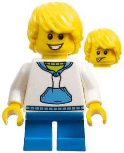 LEGO LEGOLAND Park Boy Hooded Sweatshirt with Medium Blue Pocket and Drawstring Front Yellow Hair (LLP004) minifigure