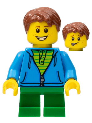 LEGO LEGOLAND Park Boy with Reddish Brown Hair Hoodie with Zipper over Lime and Green Striped Shirt (LLP007) LEGO Minifigure
