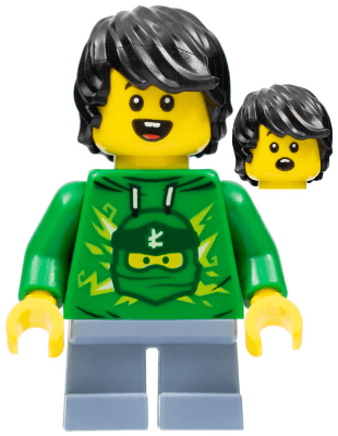 LEGO LEGOLAND Park Boy with Black Hair Green Ninjago Hoodie Sand Blue Short Legs (LLP017) LEGO Minifigure