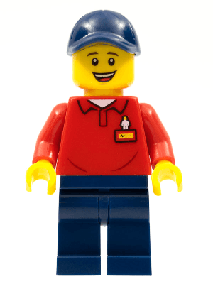 LEGO LEGOLAND Park Worker Male Smiling Dark Blue Hat Red Polo Shirt with 'LEGOLAND' on Back and Dark (LLP019) LEGO Minifigure