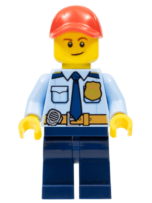 LEGO LEGOLAND Park Police Officer with Shirt with Dark Blue Tie and Gold Badge Red Cap Lopsided Smil (LLP022) LEGO Minifigure