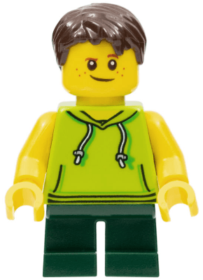 LEGO LEGOLAND Park Boy with Dark Brown Hair Lime Sleeveless Hoodie Dark Green Short Legs (LLP023) LEGO Minifigure