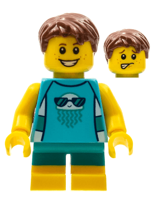 LEGO LEGOLAND Park Boy with Reddish Brown Hair Medium Azure Sleeveless Jellyfish Shirt Dark Turquois (LLP025) LEGO Minifigure