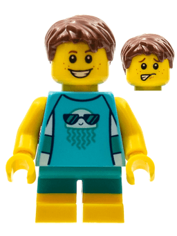 LEGO LEGOLAND Park Boy with Reddish Brown Hair Medium Azure Sleeveless Jellyfish Shirt Dark Turquoise Short Legs (LLP025) minifigure