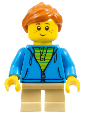 LEGO LEGOLAND Park Girl Dark Azure Hoodie over Lime Shirt Ponytail (LLP033) LEGO Minifigure