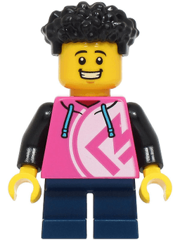 Child - Boy, Dark Pink Hoodie, Dark Blue Short Legs, Black Hair