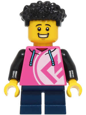 Child - Boy, Dark Pink Hoodie, Dark Blue Short Legs, Black Hair