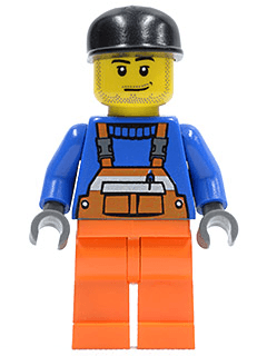 LEGO Overalls with Safety Stripe Orange Black Cap Smirk and Stubble Beard (air033) minifigure