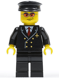 Airport - Pilot with Red Tie and 6 Buttons, Black Legs, Black Hat, Orange Sunglasses