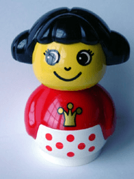 LEGO Primo Figure Girl with White Base with Red Dots Red Top with Crown Pattern Black Hair (baby004) minifigure