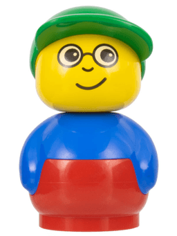 LEGO Primo Figure Boy With Red Base Blue Top Green Hat Glasses (baby008) minifigure