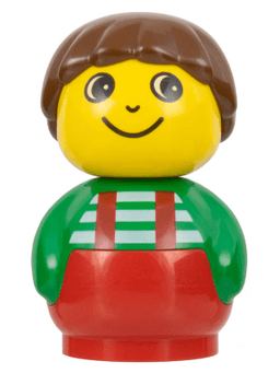 LEGO Primo Figure Boy with Red Base Green Top with Red Suspenders with White Stripes Brown Hair (baby010) minifigure