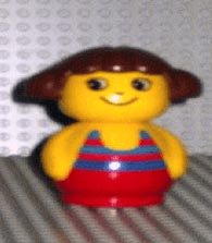 LEGO Primo Figure Girl with Red Base Yellow Top with Red Swimsuit with Blue Stripes Brown Hair (baby012) minifigure