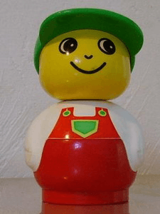 LEGO Primo Figure Boy with Red Base White Top with Red Overalls with Green Pocket Green Cap (baby019) minifigure