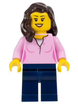 LEGO Female Bright Pink Top Dark Brown Hair (bdp035) Icons Minifigure