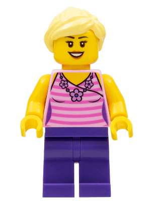 LEGO Female Dark Pink Striped Top Dark Purple Legs Bright Light Yellow Ponytail (bdp037) Icons Minifigure