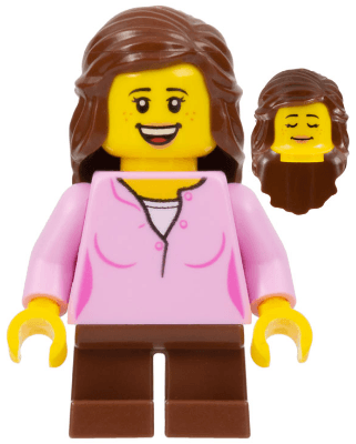 LEGO Girl Bright Pink Top Reddish Brown Legs Reddish Brown Long Hair (bdp041) Icons Minifigure