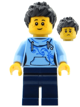 Exhibition Staff - Male, Bright Light Blue Hoodie, Dark Blue Legs