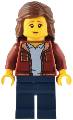 Traveler - Female, Dark Red Jacket with Bright Light Blue Shirt, Dark Blue Legs, Reddish Brown Hair