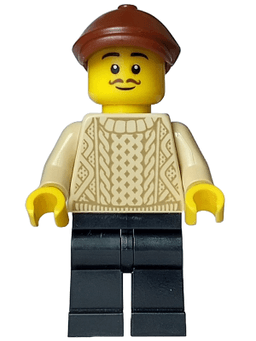 Painter - Male Artist, Tan Knit Cable Sweater, Black Legs, Reddish Brown Flat Cap