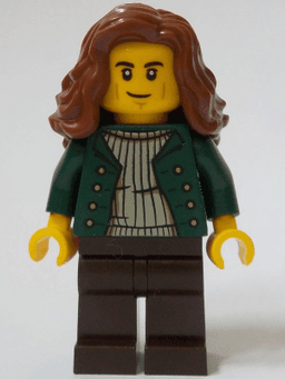 General Store Customer - Female, Dark Green Open Jacket, Dark Brown Legs, Reddish Brown Hair