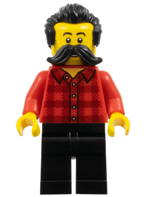 Train Worker - Red Plaid Flannel Shirt, Black Legs, Moustache, and Hair