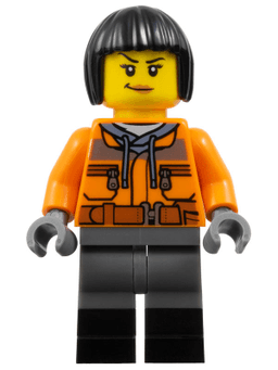 Train Worker - Orange Jacket, Dark Bluish Gray Legs with Black Boots, Black Bob Cut Hair