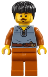 Medieval Seaside Market Wine Seller - Male, Sand Blue Vest, Dark Orange Legs, Black Hair