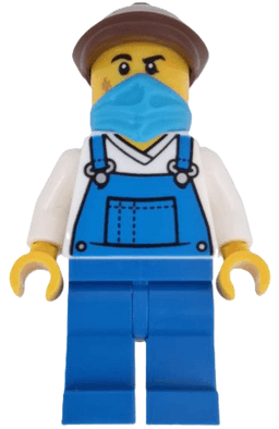 Wild West Train Stable Hand - Male, Blue Overalls, Blue Legs, Dark Azure Bandana, Reddish Brown Flat Cap