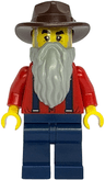 Gold Mine Prospector - Male, Red Shirt with Tan Tie, Dark Blue Legs, Dark Brown Fedora, Light Bluish Gray Beard