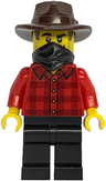 Gold Mine Bandit - Male, Red Plaid Flannel Shirt, Black Legs, Dark Brown Fedora, Black Bandana