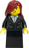 Gold Mine Bandit - Female, Black Suit Jacket with White Button Up Shirt, Black Lower Body Skirt, Dark Red Side Swept Hair